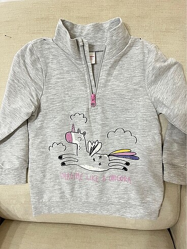 Bej Kız Çocuk Sweatshirt Baskılı Gri Melanj