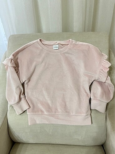 5 Yaş Beden Pembe Bisiklet Yaka Uzun Kollu Kız Çocuk Kadife Pijama Takımı