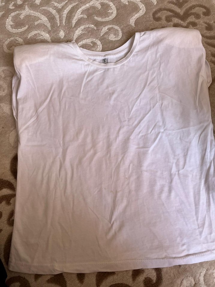 Beyaz Keten Hamile Tişörtü, Kısa Kollu - Görsel 2