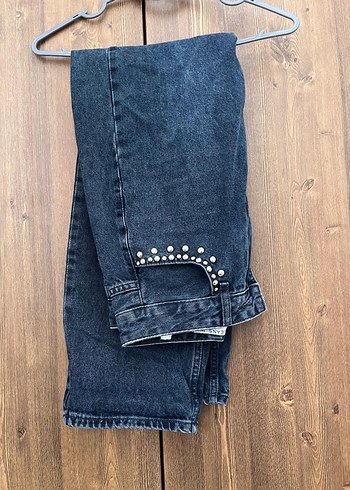 Düğmeli Nakışlı lacivert Midi Kadın Kot Pantolon