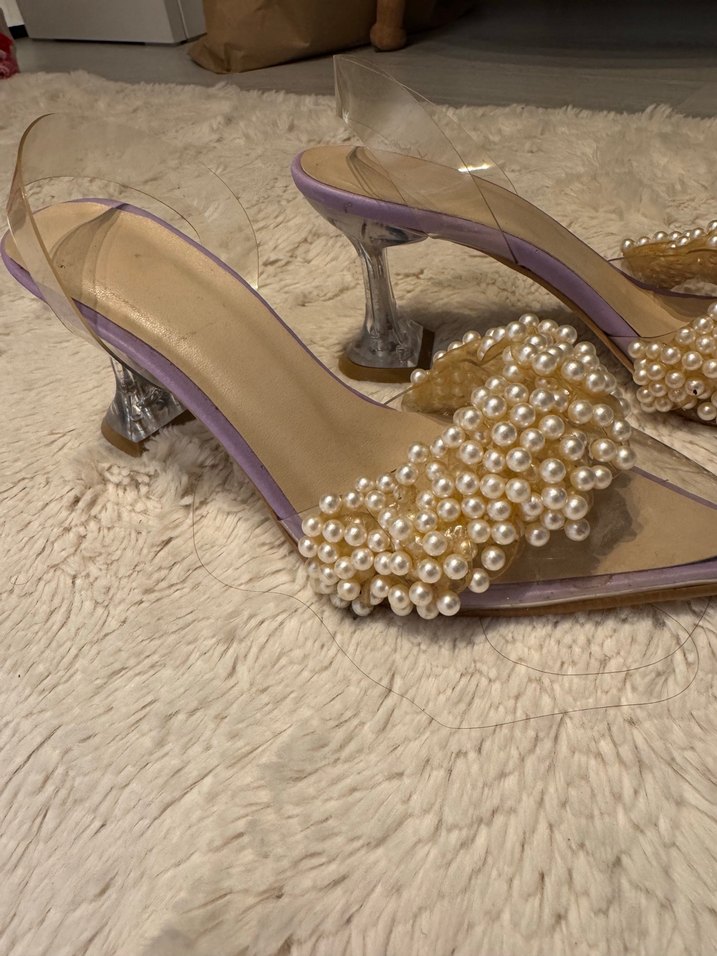 İnci Detaylı Mor Stiletto Kadın Abiye Ayakkabı - Görsel 3