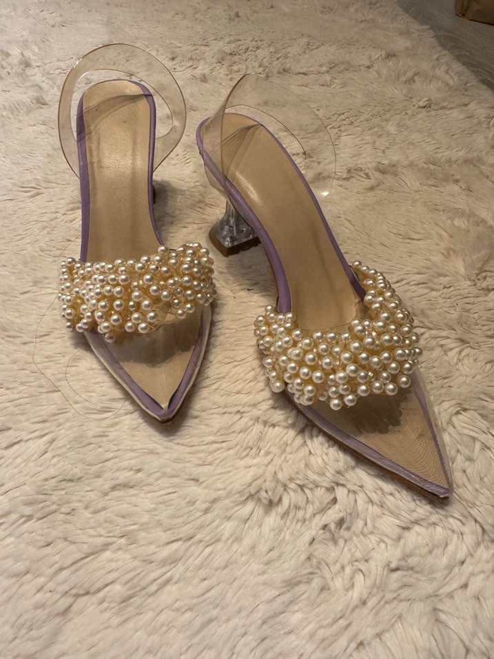 İnci Detaylı Mor Stiletto Kadın Abiye Ayakkabı - Görsel 2