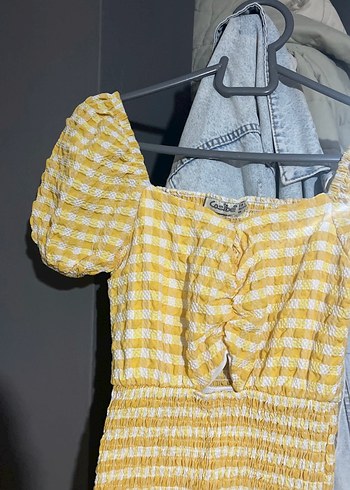 Sarı Pileli Midi Hamile Bluz - Görsel 3