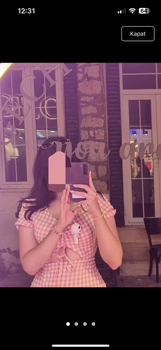 Pembe Kareli V Yaka Mini Elbise - Görsel 3