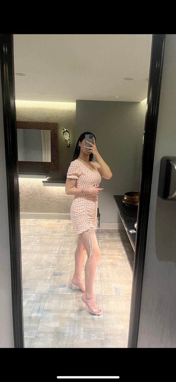 Pembe Kareli V Yaka Mini Elbise - Görsel 2