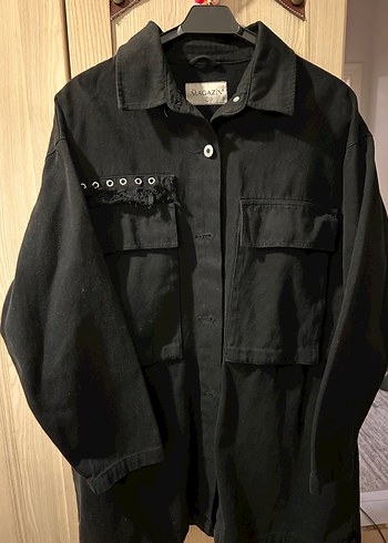 Düğmeli Siyah Midi Kadın Ceket - Görsel 2