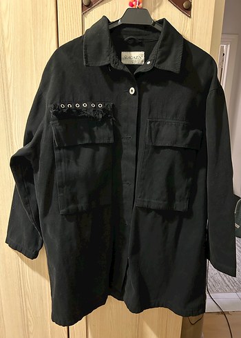 Düğmeli Siyah Midi Kadın Ceket - Görsel 6