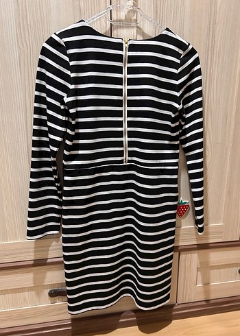 Fermuarlı Siyah Çizgili elbise - Görsel 2