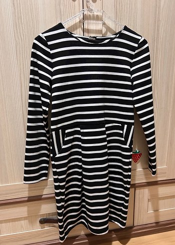 Fermuarlı Siyah Çizgili elbise - Görsel 4