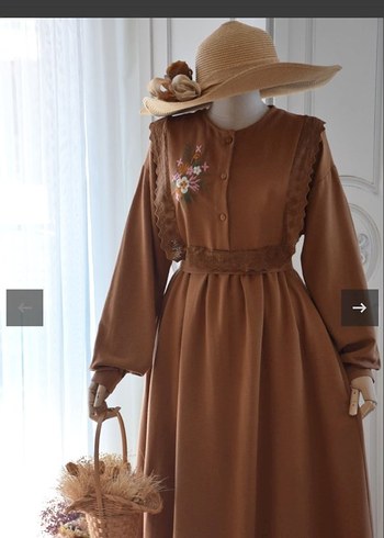 Diğer Vintage Kahverengi Cicekli Uzun Elbise