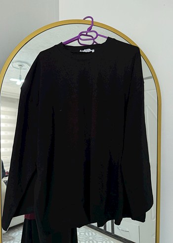 Siyah Kadın Uzun Kollu Salaş Sweatshirt
