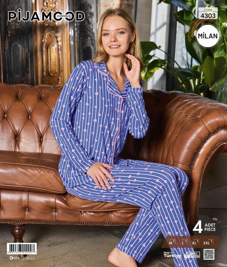 Desenli Kadın Pijama Takımı renk için  - Görsel 4