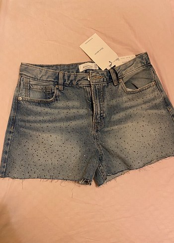 Parıltılı Denim Şort