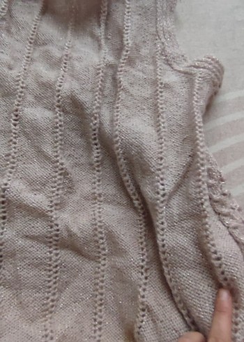 Bej Örgü Kadın Yelek V Yakalı - Görsel 2