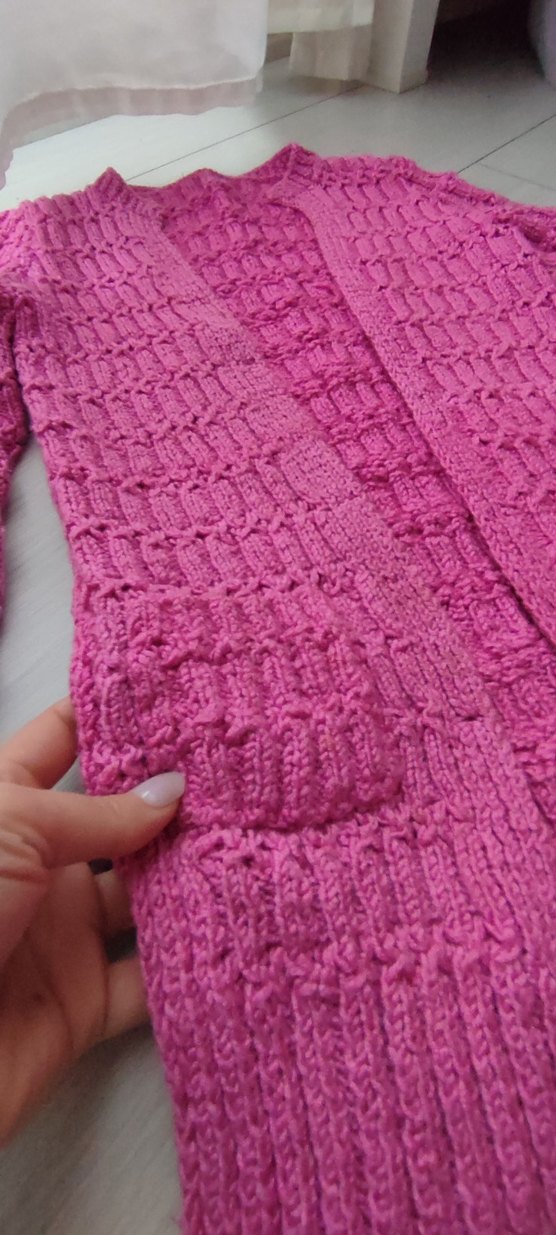 El örgüsü Pembe Örgü Kız cocuk Hırka Midi Boy - Görsel 2