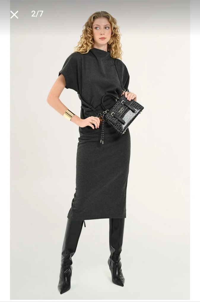 Desenli Siyah Deri Kadın Çanta - Görsel 2