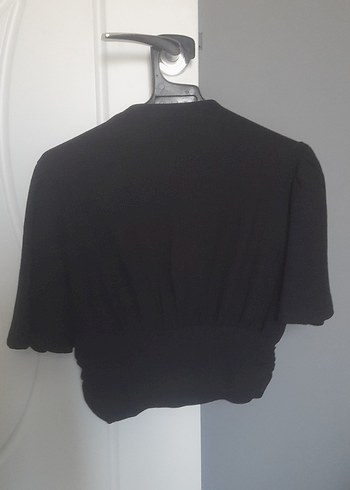 Zara Siyah V Yakalı Drapeli Gotik Kadın Bluz