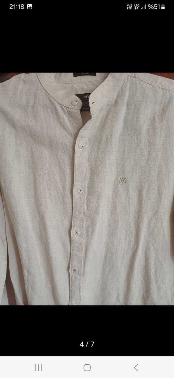 Mavi Erkek Keten gömlek sıfır ürün - Görsel 3