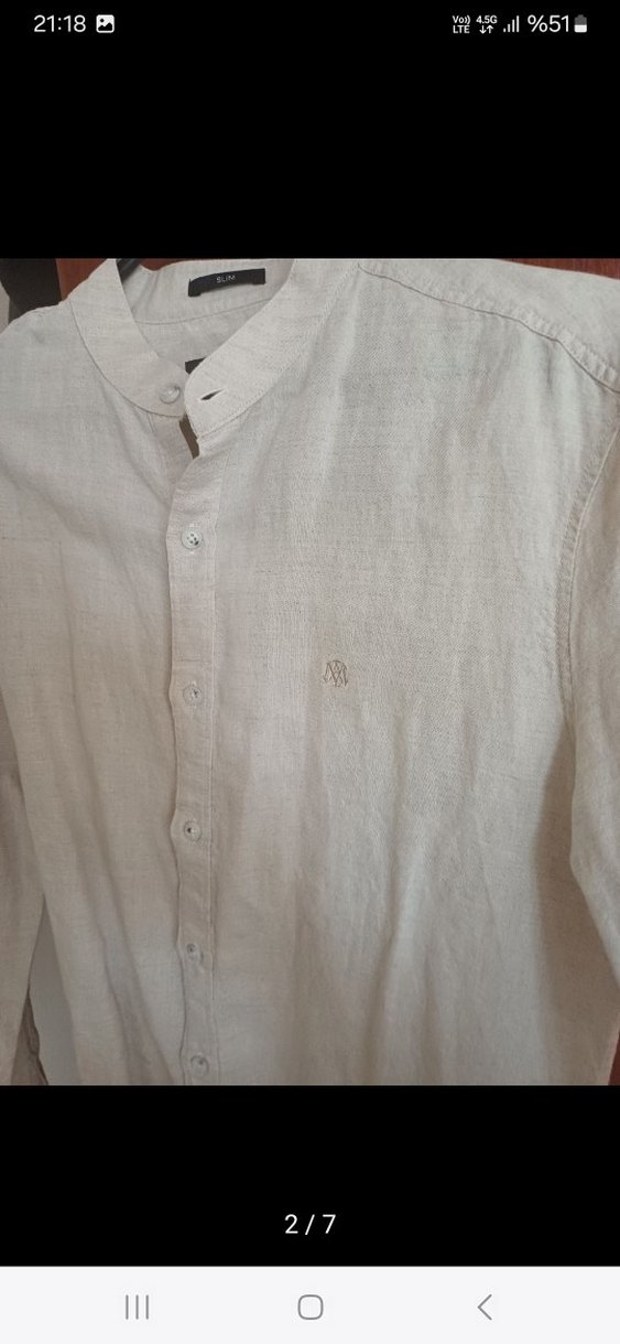 Mavi Erkek Keten gömlek sıfır ürün - Görsel 2