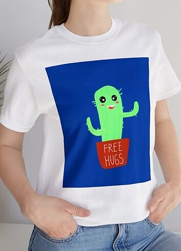 Kaktüs Baskılı Beyaz Tshirt 