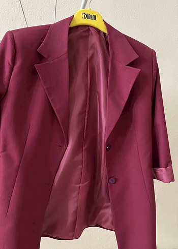 Bordo Kısa Kollu Düğmeli Kadın Blazer