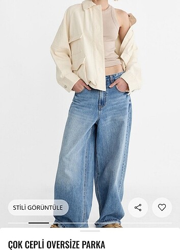 l Beden Stradivariuw çok cepli oversize ceket parka