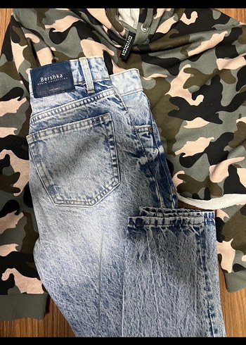 Düğmeli Gri Mavi Kadın Denim Pantolon - Görsel 3