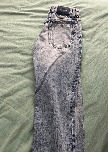 Düğmeli Gri Mavi Kadın Denim Pantolon - Görsel 2