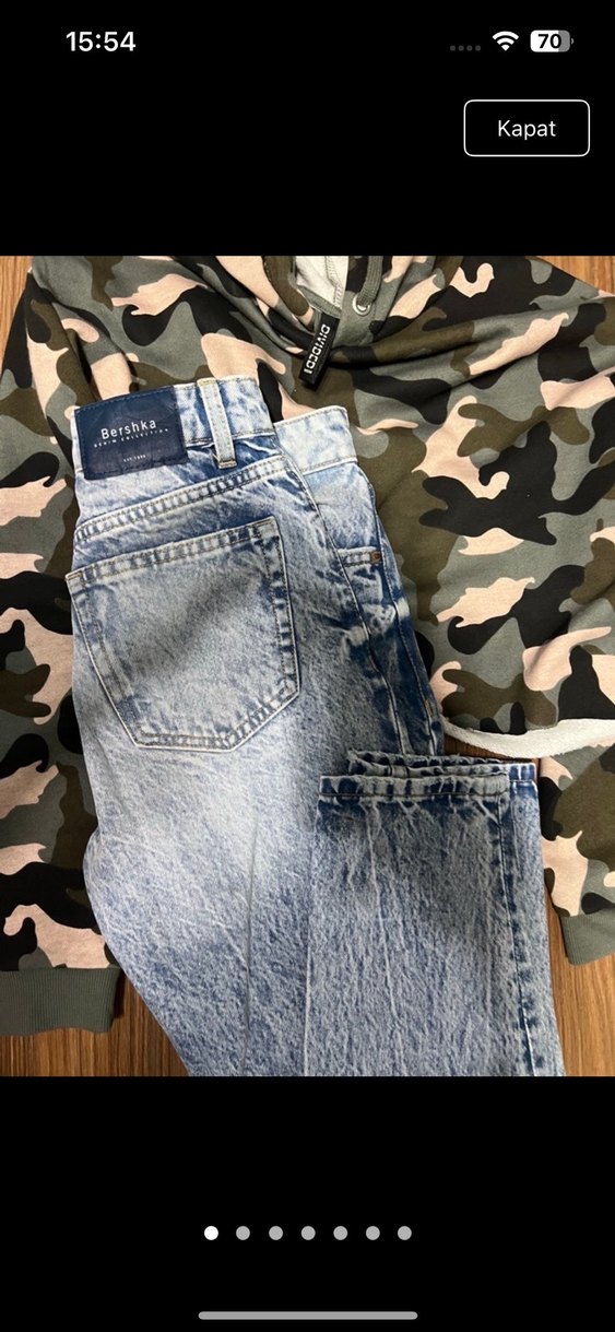 Düğmeli Gri Mavi Kadın Denim Pantolon - Görsel 3