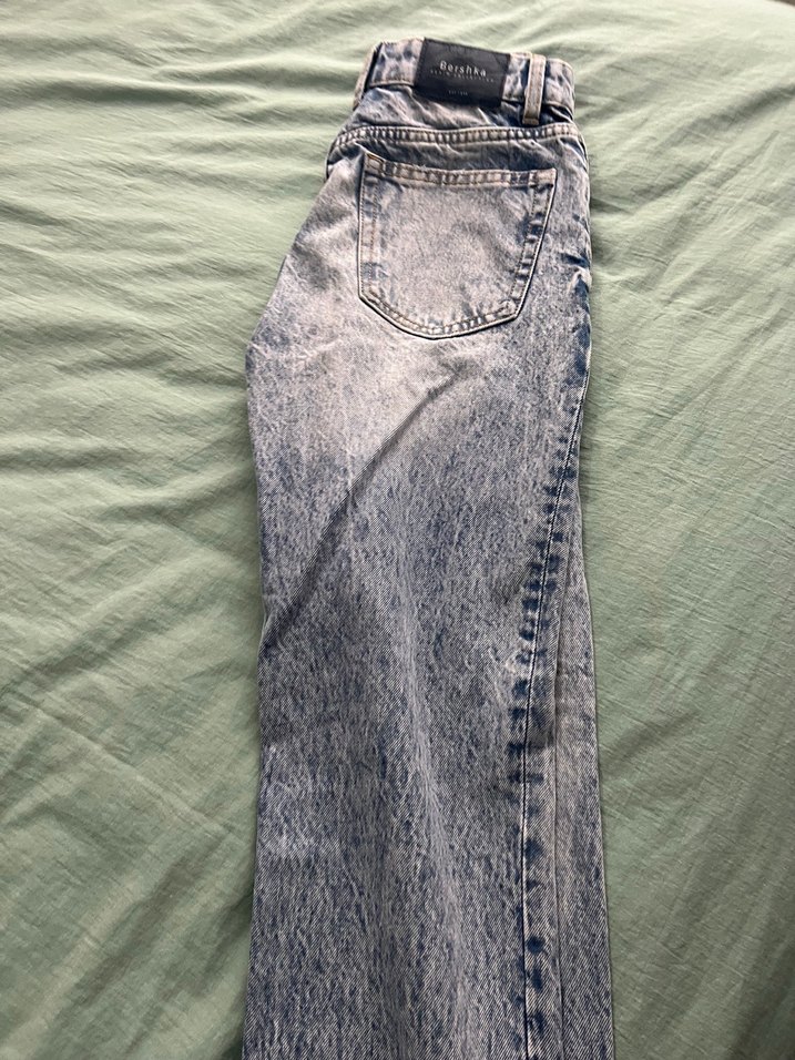 Düğmeli Gri Mavi Kadın Denim Pantolon - Görsel 2