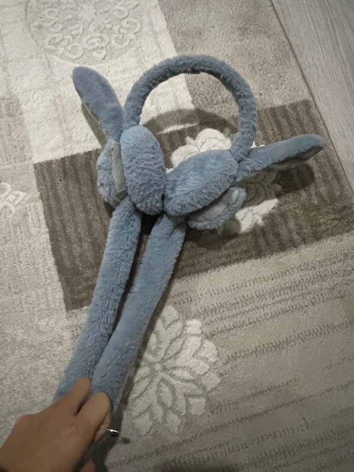 Mavi pelüş kulaklı şapka - Görsel 3