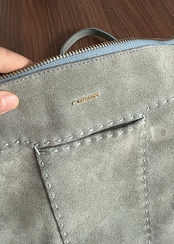 Gri Süet Kadın Çanta Fermuarlı - Görsel 3