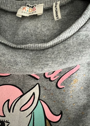 Kız Çocuk Gri Unicorn Baskılı Sweatshirt - Görsel 3