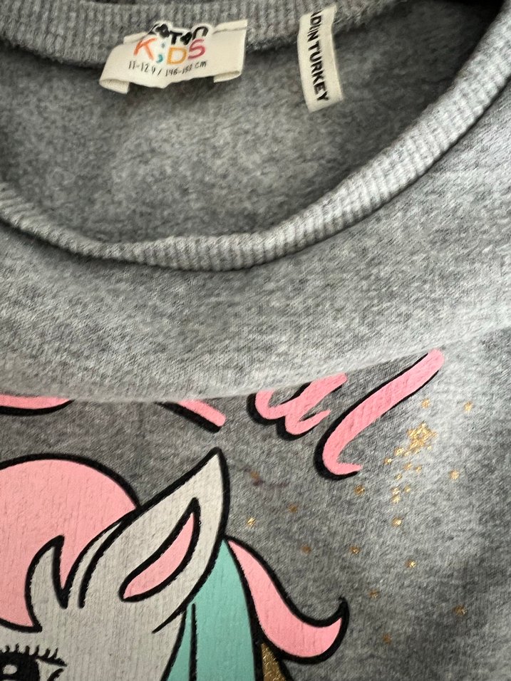 Kız Çocuk Gri Unicorn Baskılı Sweatshirt - Görsel 3