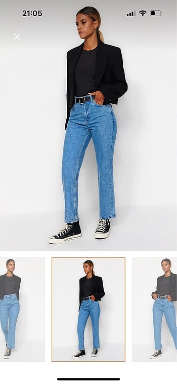Mavi Yüksek Bel Straight Jeans