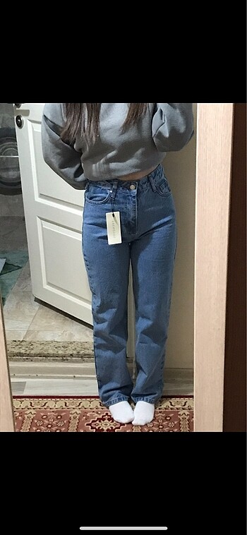 Mavi Yüksek Bel Straight Jean
