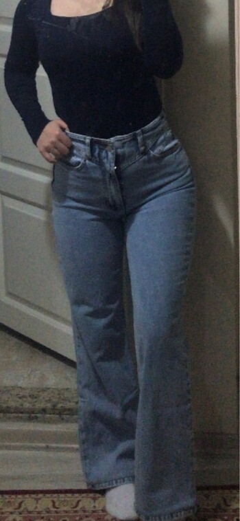 Trendyol & Milla Mavi Bel Detaylı Yüksel Bel Wide Leg Jeans