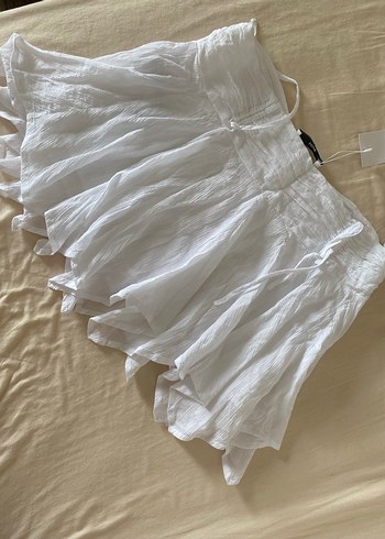 Beyaz Bağlama Desenli Mini Etek - Görsel 2