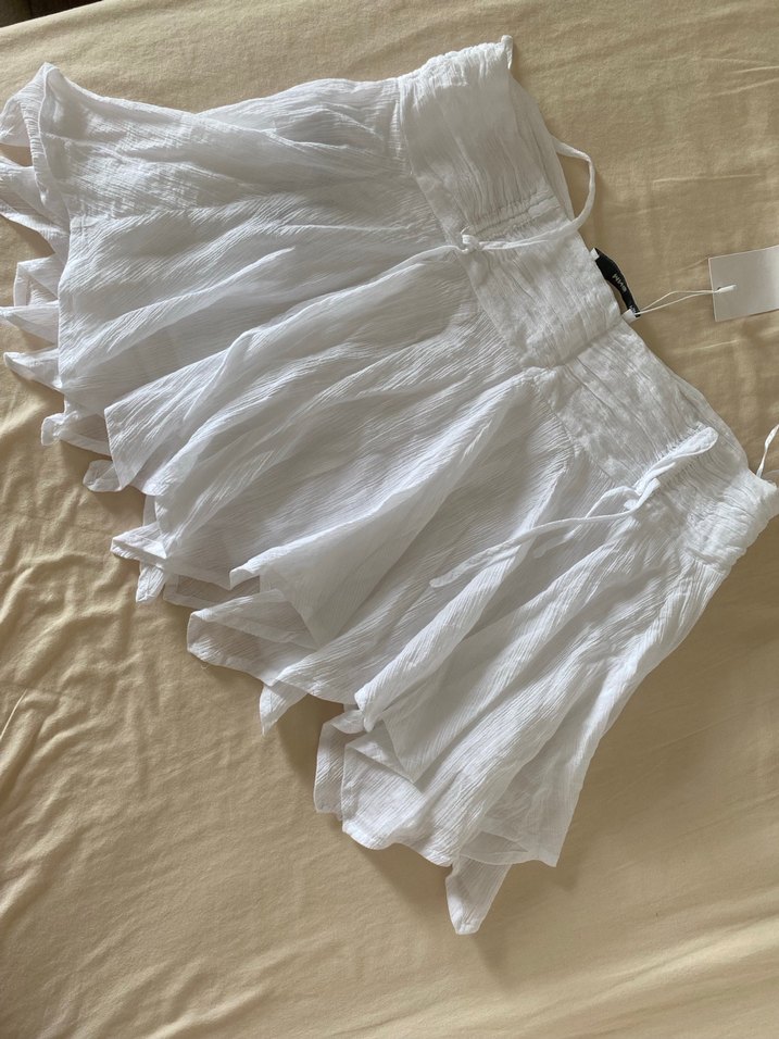 Beyaz Bağlama Desenli Mini Etek - Görsel 2