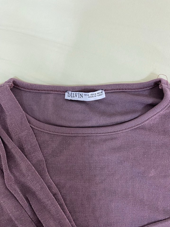 Mor Drapeli Uzun Kollu simli Bluz - Görsel 2