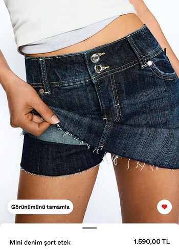 Bershka Kadın Koyu Mavi Kot şort Etek - Görsel 3