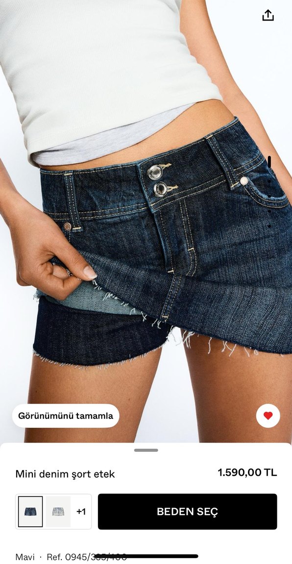 Bershka Kadın Koyu Mavi Kot şort Etek - Görsel 3