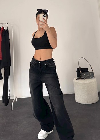 Kadın Siyah Bol Kesim baggy Kot Pantolon