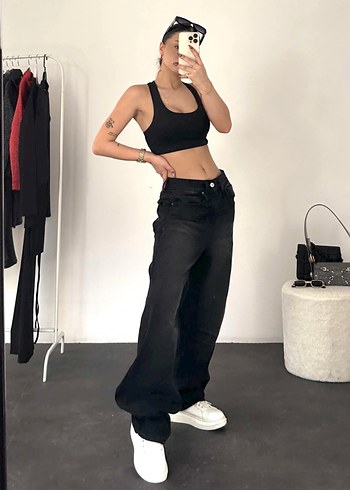 Diğer Kadın Siyah Bol Kesim baggy Kot Pantolon