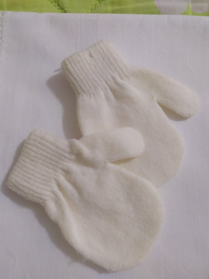Kız ve erkek Çocuk Beyaz Örgü yün Eldiven - Görsel 2
