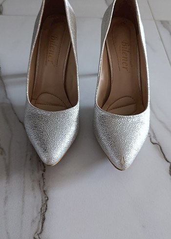 39 Beden gri Renk Kadın Gri Simli Stiletto Topuklu Ayakkabı