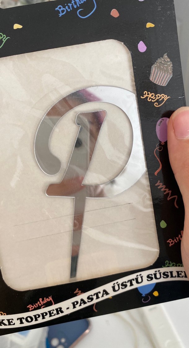 Gri Pasta Üstü 5 harfli Cake Topper - Görsel 3