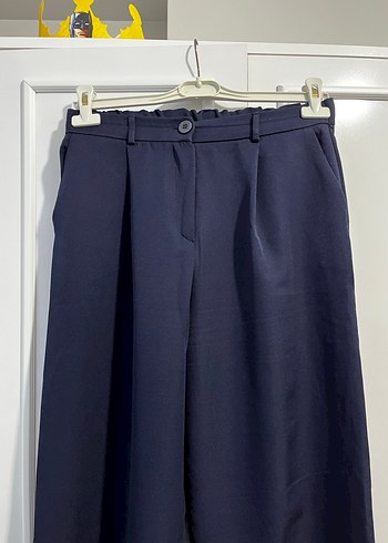 Lacivert Pilili Kadın Kumaş Pantolon - Görsel 4