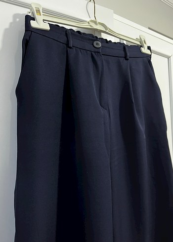 Lacivert Pilili Kadın Kumaş Pantolon - Görsel 7