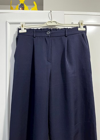 Lacivert Pilili Kadın Kumaş Pantolon - Görsel 5